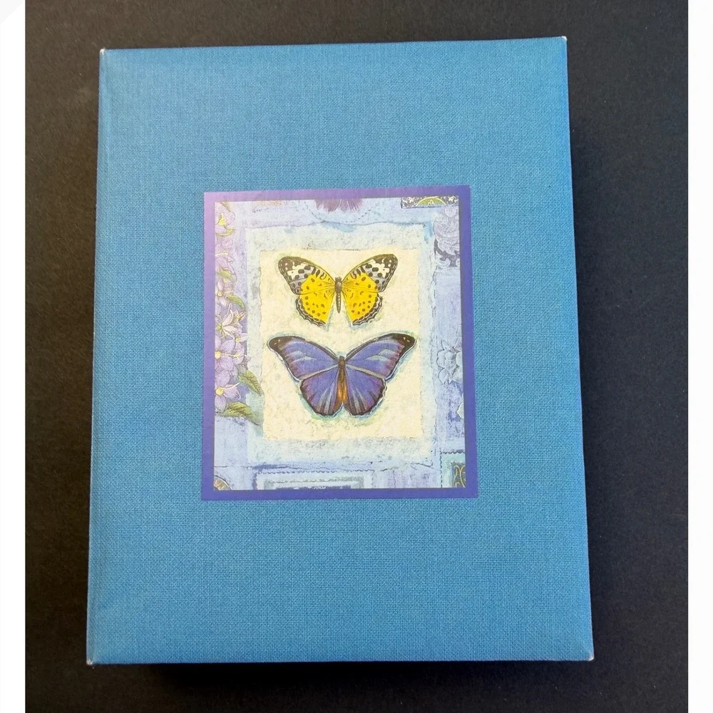 New Seasons Butterfly Note Cards Set 16 Blank Stationery Blue Envelopes Boxed